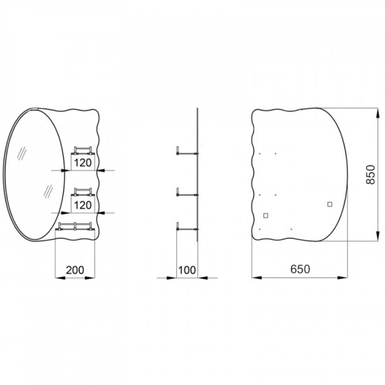 Зеркало настенное Zerix SOLO MOZ01-650x850x100 асимметричное с 3-мя полками (ZX5625)
