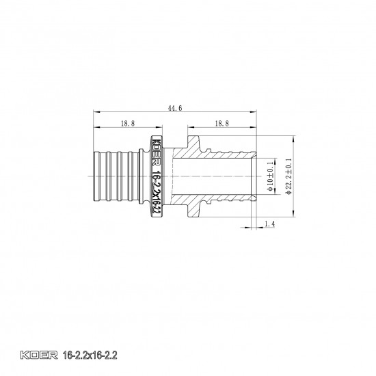 Муфта з'єднувальна рівнопрохідна Koer KA.С16 - 16(2.2mm) x 16(2.2mm) (KR4855)