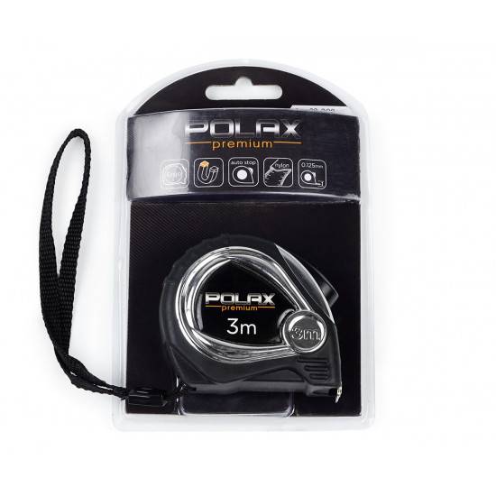 Рулетка Polax вимірювальна будівельна гумова Преміум нейлонове полотно автостоп магніт 3 м х 16 мм (29-008)