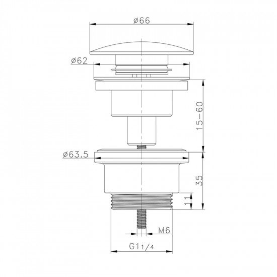 Донний клапан для раковини Zerix BV-03 1 1/4''  універсальний (з/без перел) СLICK-СLACK (Колір хром