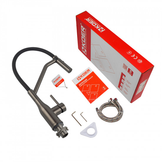 Змішувач для кухні Koer KI-70026-07 з чорним силіконовим виливом (KR5211)