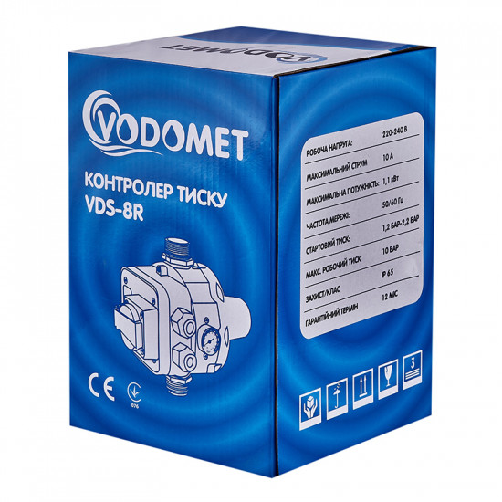 Контролер тиску Vodomet VDS-8R електронний для насоса до 1,1кВт,1", з кабелем та розеткою (VO4202)