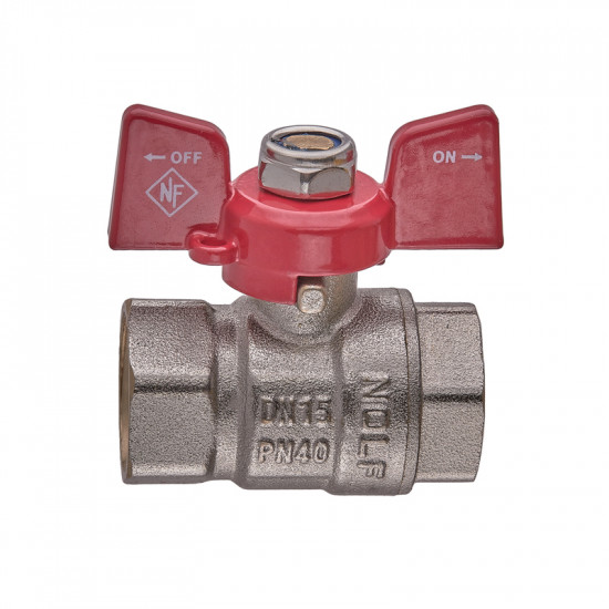 Кран кульовий Nolf classic NFC.711-06-1/2" FF ГГМ, ручка "метелик" червона (NF3131)