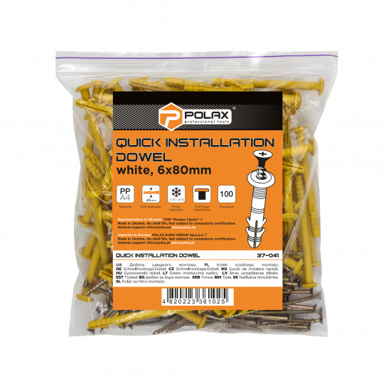 Дюбель швидкого монтажу Polax гриб 6 x 80 мм 100 шт. (37-041)