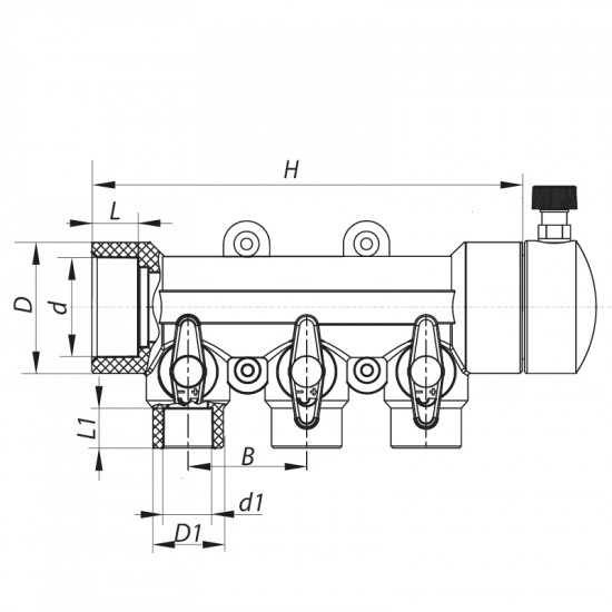 Колектор 3-way з кульовими кранами (40x20) PPR Koer K0170.PRO (KP0220)