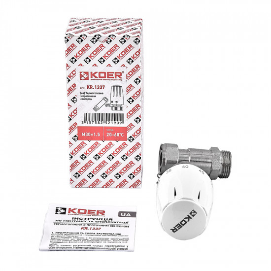 Термоголовка Koer KR.1337 - M30x1.5 с проточным сенсором (KR5219)