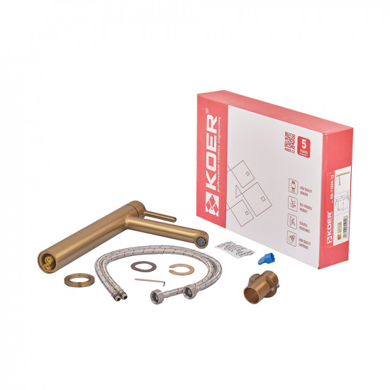 Змішувач для умивальника високий Koer KB-11029-12 Колір матове золото (KR5502)