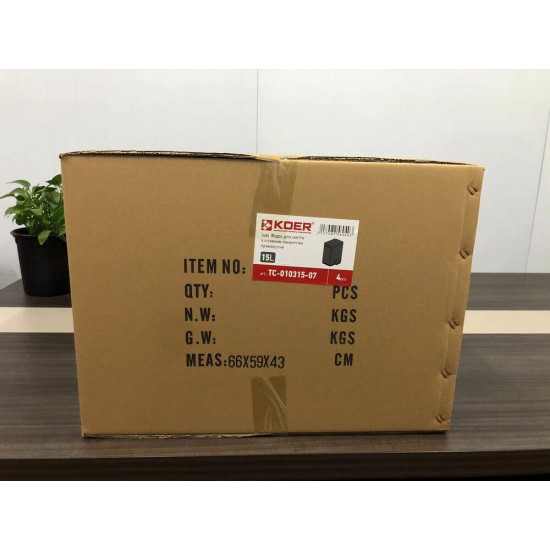 Ведро для мусора с плавным закрытием прямоугольное Koer TC-010315-07 15 л цвет графит (KR5604)