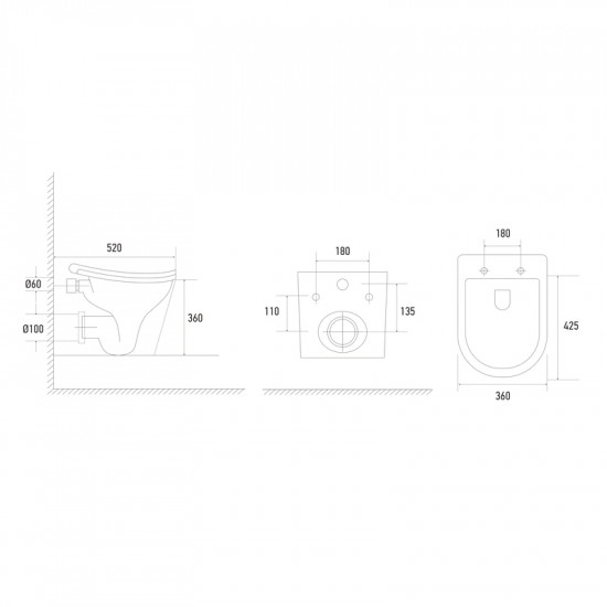 Унітаз підвісний ергономічний Koer TT-0102-T3 520x360x360mm система змиву TORNADO 3.0 (KR5616)