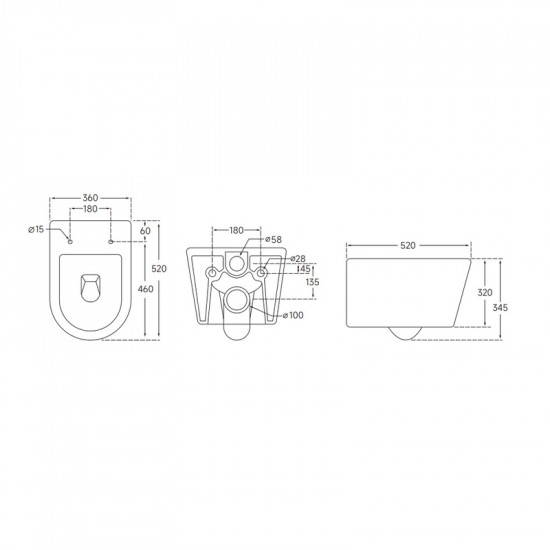 Унітаз підвісний Mixxus ELLIPSE-0306-R 520x360x365mm, система змиву RIMLESS (MI6708)