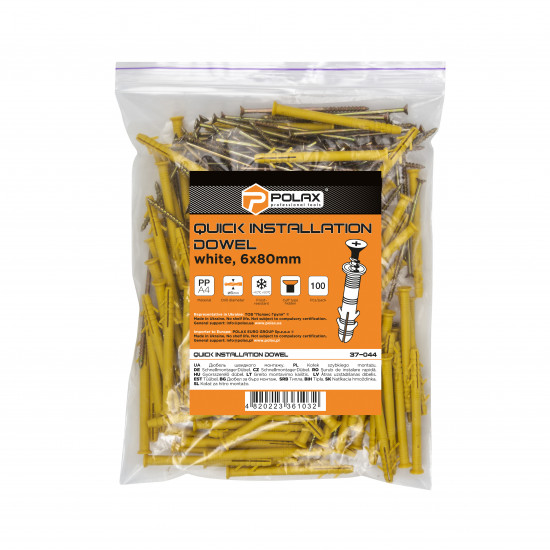 Дюбель швидкого монтажу Polax потайний 6 x 80 мм 100 шт. (37-044)