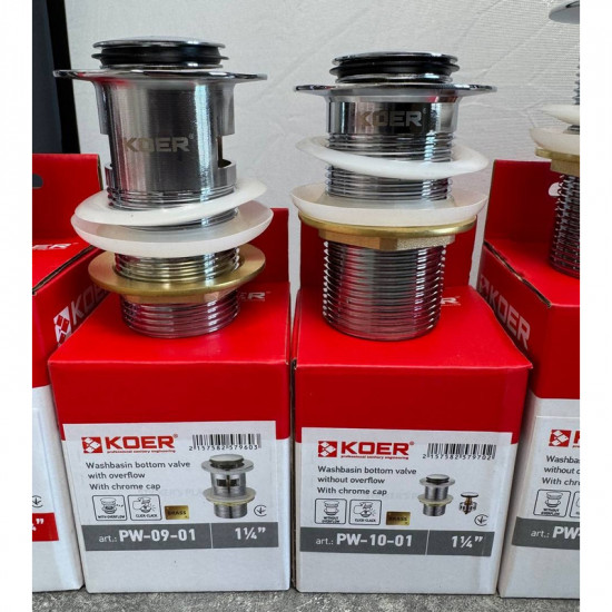 Донний клапан для раковини Koer PW-09-01 1 1/4'' з переливом автоматичний СLICK-СLACK (Колір хром)