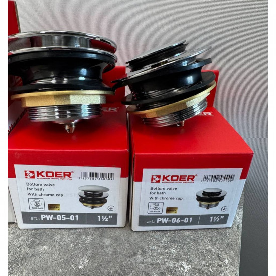 Донний клапан для ванни Koer PW-06-01 1 1/2'' автоматичний СLICK-СLACK (Колір хром) (KR5799)
