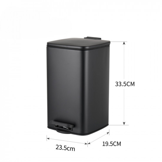 Відро для сміття з плавним закриттям квадратне Zerix Kubix-TC0108 Black 8 л колір чорний (ZX5892)