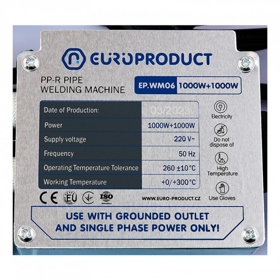 Паяльник Europroduct EP.WM06 для PPR труб (плоскі насадки) 50/110mm (EP6096)