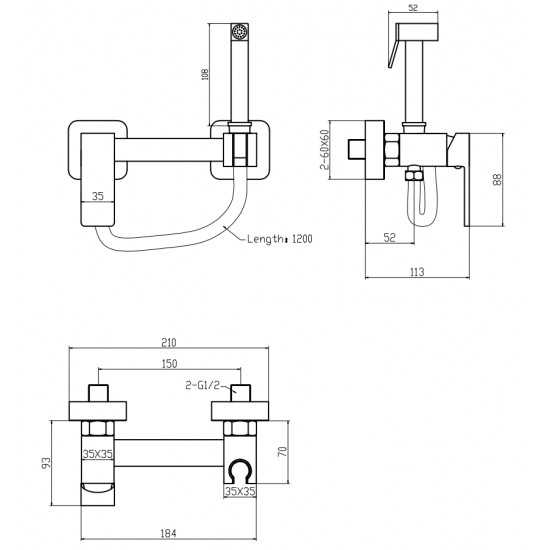 Змішувач для гігієнічного душу Zerix FTK-222 Black з лійкою (Колір чорний) (ZX5842)