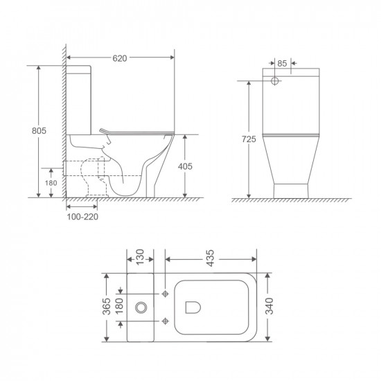 Чаша унітазу-компакту Mixxus Premium Style-0401-T3 Bowl 620х365х805 Tornado 3.0 без сидіння (MI8355