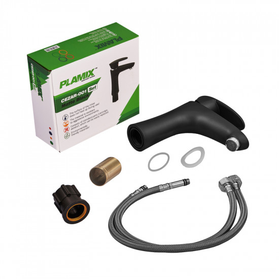 Змішувач для умивальника Plamix Cezar-001 SET Matte black (з підведенням) (PM0662)