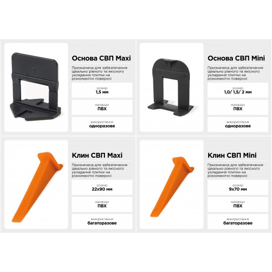 Клин СВП MINI Polax система вирівнювання плитки 9х70 мм 100 шт. (1000-208)