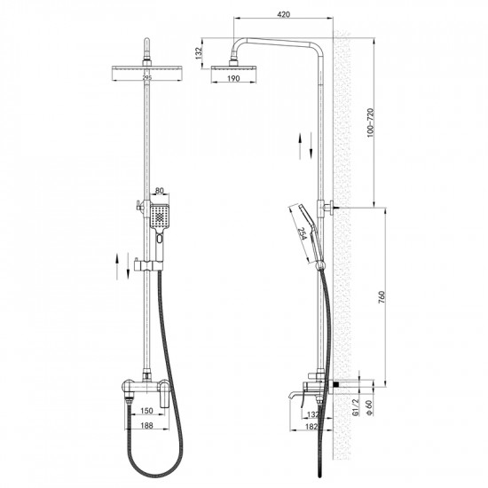Душова колона зі змішувачем Mixxus Premium DALI 009-J Black (MI6754)