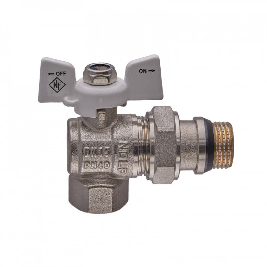 Кран кульовий з американкою Nolf classic NFC.983-06-1/2" FM ГШМ WHITE кутовий "антипротікання" (NF3