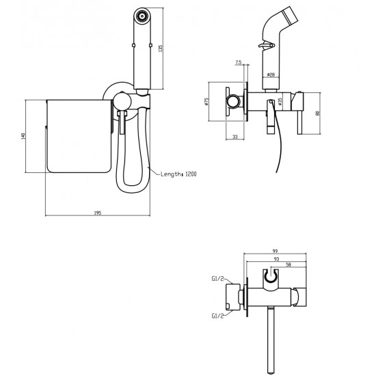 Змішувач для гігієнічного душу Zerix FTR-333-B з лійкою та паперотримачем (ZX5840)