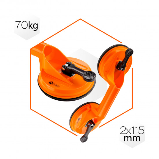 Тримач-присоска для скла та плитки Polax подвійна ⌀2х115мм, max 70 кг (37-187)