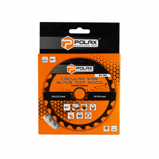 Диск пильный Polax по дереву с твердосплавными напайками 125x22.2/20, 40Т (54-155)