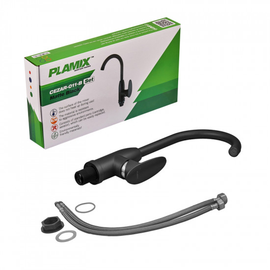Змішувач для кухні Plamix Cezar-011-B SET Matte black (з підведенням) (PM0668) Змішувач для кухні Plamix Cezar-011-B SET Matte black (з підведенням) (PM0668)
