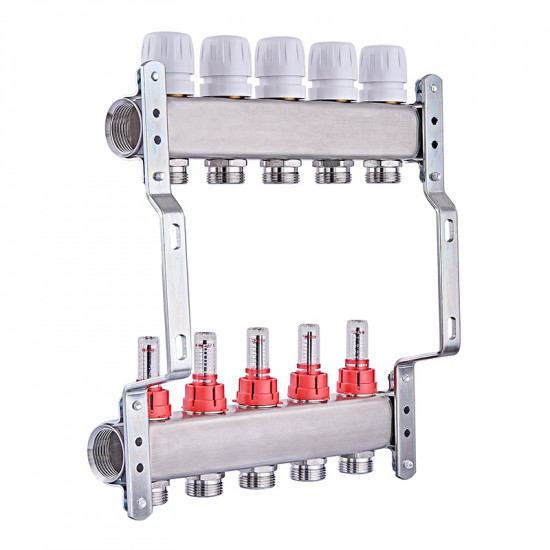 Колекторний блок з витратомірами Nolf NF.2100-05S 1"x5 (корпус нержавіюча сталь) (NF3019)