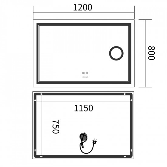 Зеркало Mixxus Premium QUADRO MR20-120x80 (LED Touch, Anti-fog, димер, линза) (MP6624)