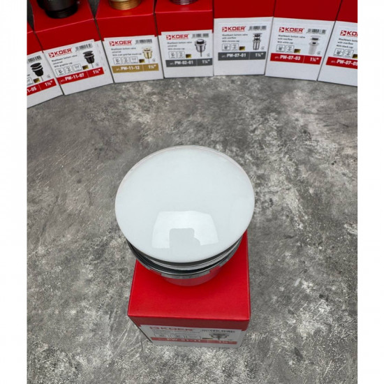 Донний клапан для умивальника Koer PW-01-11 1 1/4'' (кнопка) (Біла керамічна накладка) (KR3405)