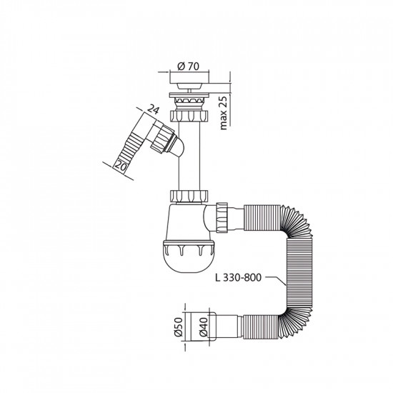 Сифон для кухні Mixxus SK-01-B 1 1/2"x40 з литим випуском та відводом для пральної машини (MI8191)
