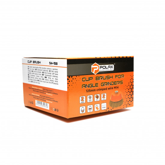 Щітка чашкова 125 мм, для УШМ, М14, гофр. пров., латунована Polax (54-158)