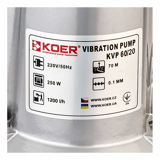 Насос вібраційний одноклапанний верхній забір Koer KVP 60/20 (KP3144)