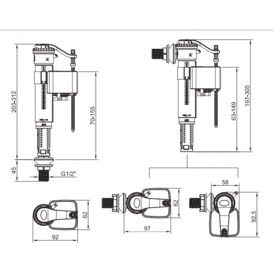 Комплект арматури Koer KT-0301-1/2" (спускна 2-х + наповнювальна з універс. підключенням) (KR5058)
