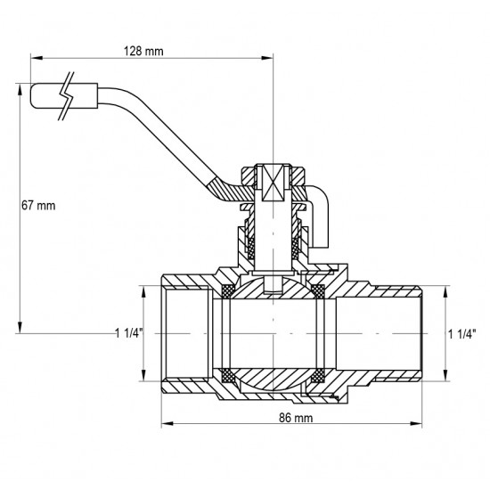 Кран кульовий KOER KR.215.G - 1 1/4" FM ГШВ YELLOW, ручка "важіль" жовта (KR0125)