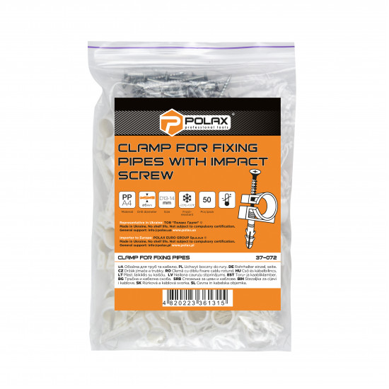 Обойма для труб і кабелю Polax D13-14 з ударним шурупом 50 шт. (37-072)
