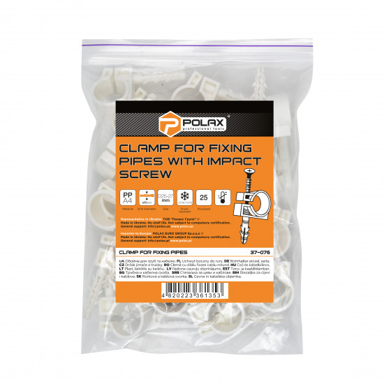 Обойма для труб і кабелю Polax D25-27 з ударним шурупом 25 шт. (37-076)