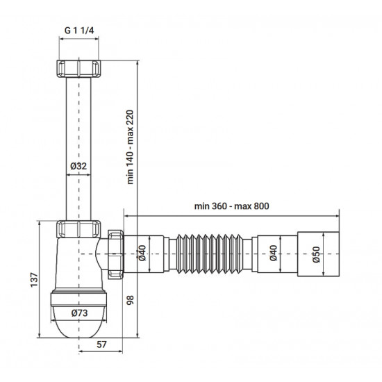 Сифон для раковини Zerix SU-03-В без випуску, з ревізією (Колір білий) 1 1/4'' (ZX5084)