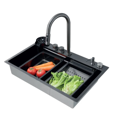 Мойка Zerix ZH7546-SET-01 NANO-BLACK с встроенным смесителем (ZM5575)