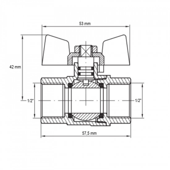 Кран кульовий Koer KG.207 - 1/2" FF ГГМ (газ) (KR4958)
