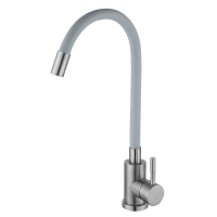 Кухонный смеситель с серым силиконовым наливом Zerix LUX-011 Refl.Gray (нержавеющая сталь) (ZX4876)