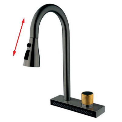 Змішувач  для кухні Mixxus FOL-014 Graphite з висувною лійкою та функ."водоспад" з нерж.сталі (колі