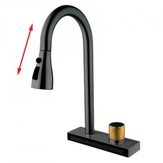 Змішувач  для кухні Mixxus FOL-014 Graphite з висувною лійкою та функ."водоспад" з нерж.сталі (колі