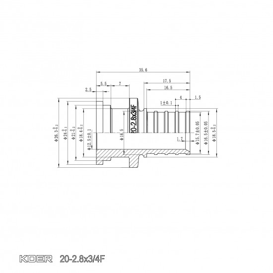 Перехідник з накидною гайкою під плоске ущільнення Koer KA.A08F-20S - 20(2.8mm) x 3/4"F (KR4867)