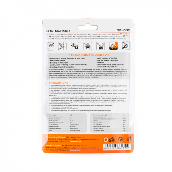 Газовий пальник з п\'єзопідпалом, керамічним соплом та кутом нахилу 360° Polax 1,3 kW, 1300 °C (32-033) Газовий пальник з п\'єзопідпалом, керамічним соплом та кутом нахилу 360° Polax 1,3 kW, 1300 °C (32-033)