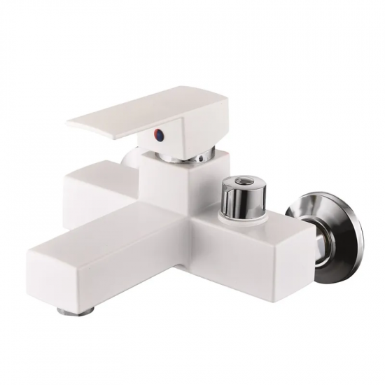 Смеситель для ванны Plamix Kubus-009 EURO SET White (с шлангом, лейкой и кронштейном) (PM0673)