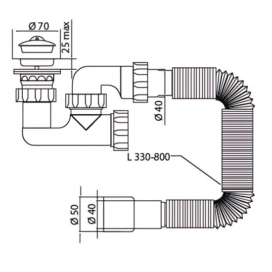 Сифон для душового піддона Mixxus SD-02 з ревізією та нержавіючим випуском (MI8204)