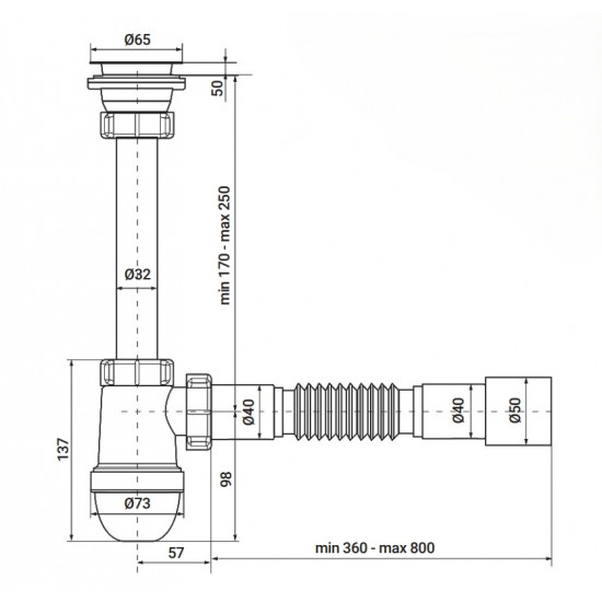 Сифон для раковини Zerix SU-03-А з ревізією (Колір білий) 1 1/4'' (ZX5083)